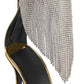 Crystal Rhinestones Fringed Open Pointed Toe Stiletto Heeled Sandals - Black