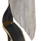 Crystal Rhinestones Fringed Open Pointed Toe Stiletto Heeled Sandals - Black