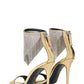 Crystal Rhinestones Fringed Open Pointed Toe Stiletto Heeled Sandals - Gold
