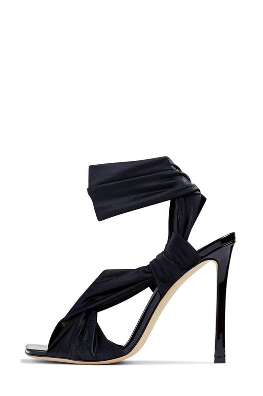 Wrap-Strap Square Open Toe Stiletto Heeled Ankle Sandals - Black