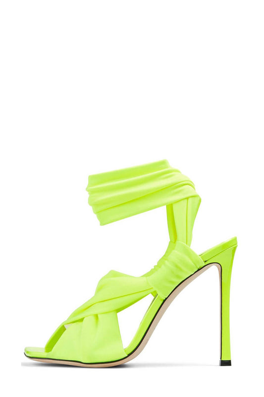 Wrap-Strap Square Open Toe Stiletto Heeled Ankle Sandals - Neon Green
