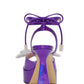 Iridescent Faux Leather Diamante Double Bow Embellished Open Square Toe Platform Ankle Sandals - Purple