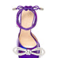 Iridescent Faux Leather Diamante Double Bow Embellished Open Square Toe Platform Ankle Sandals - Purple