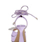 Iridescent Faux Leather Diamante Double Bow Embellished Open Square Toe Platform Ankle Sandals - Lilac