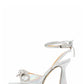 Iridescent Faux Leather Diamante Double Bow Embellished Open Square Toe Platform Ankle Sandals - Silver