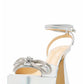Iridescent Faux Leather Diamante Double Bow Embellished Open Square Toe Platform Ankle Sandals - Silver