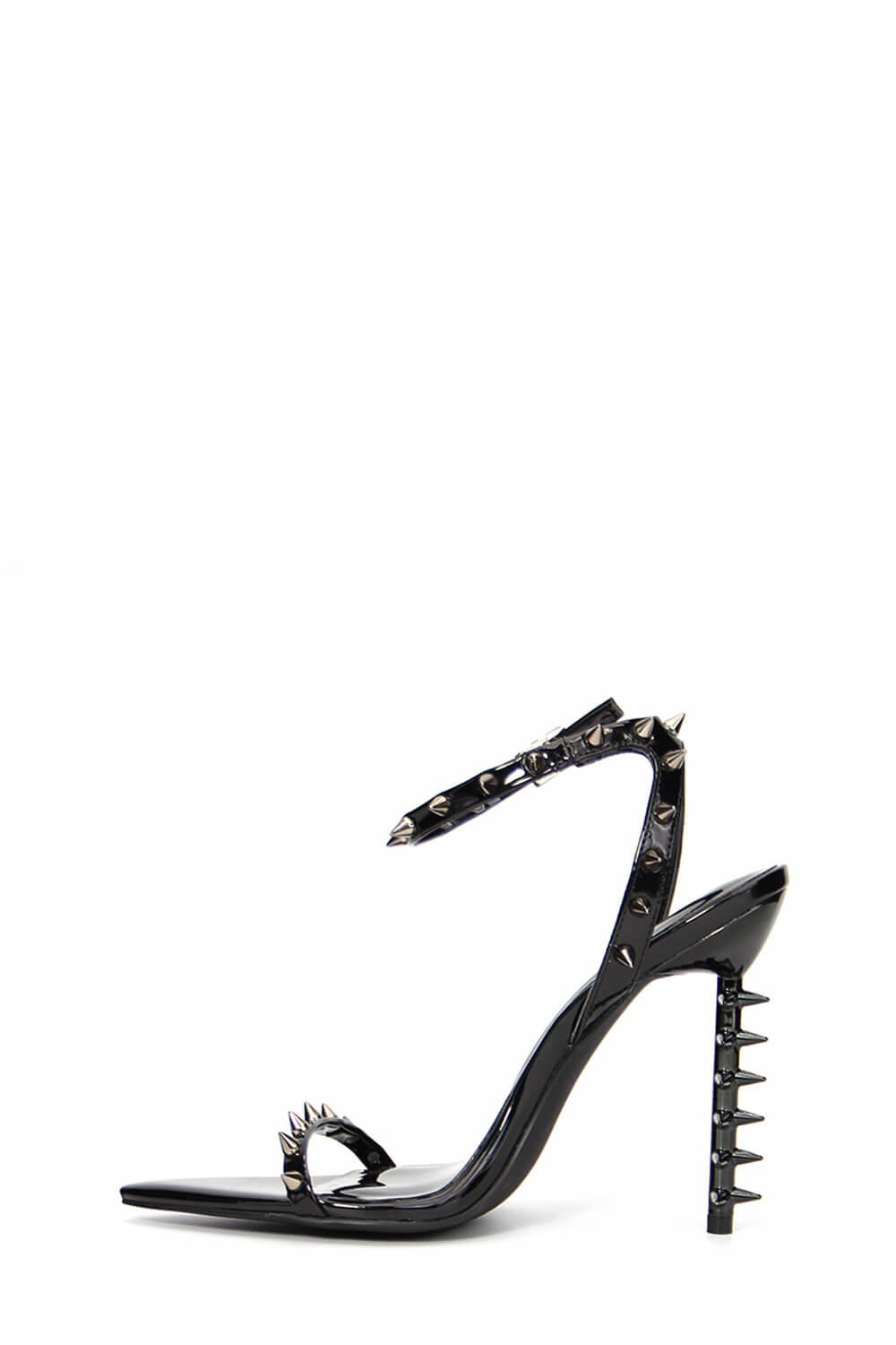 Spiked Studs Open Pointed Toe Stiletto Heeled Ankle Sandals - Black