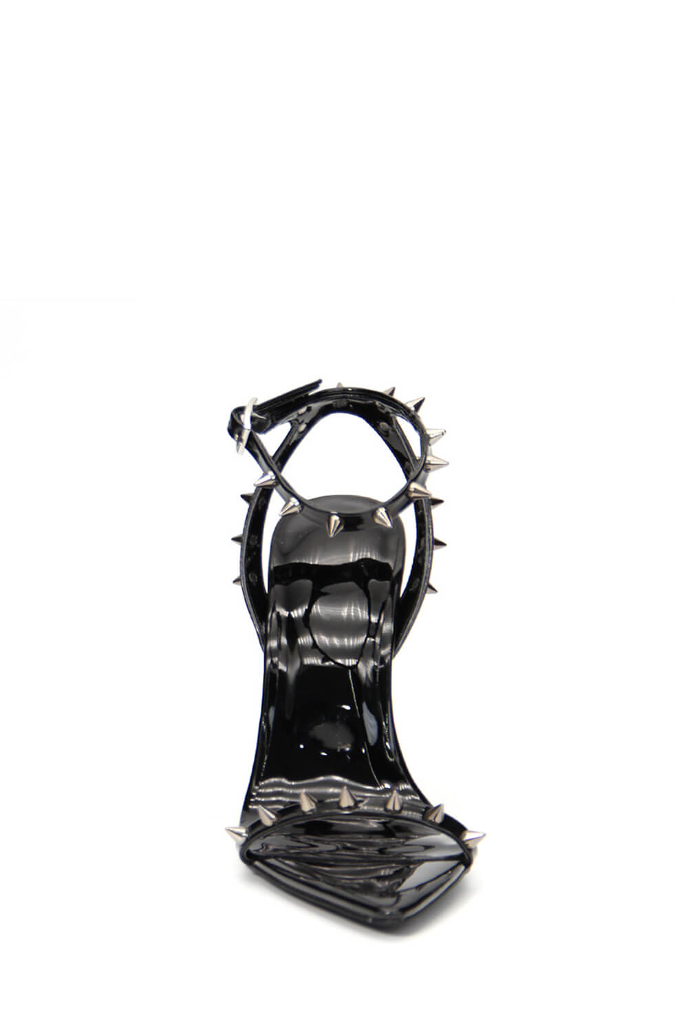 Spiked Studs Open Pointed Toe Stiletto Heeled Ankle Sandals - Black