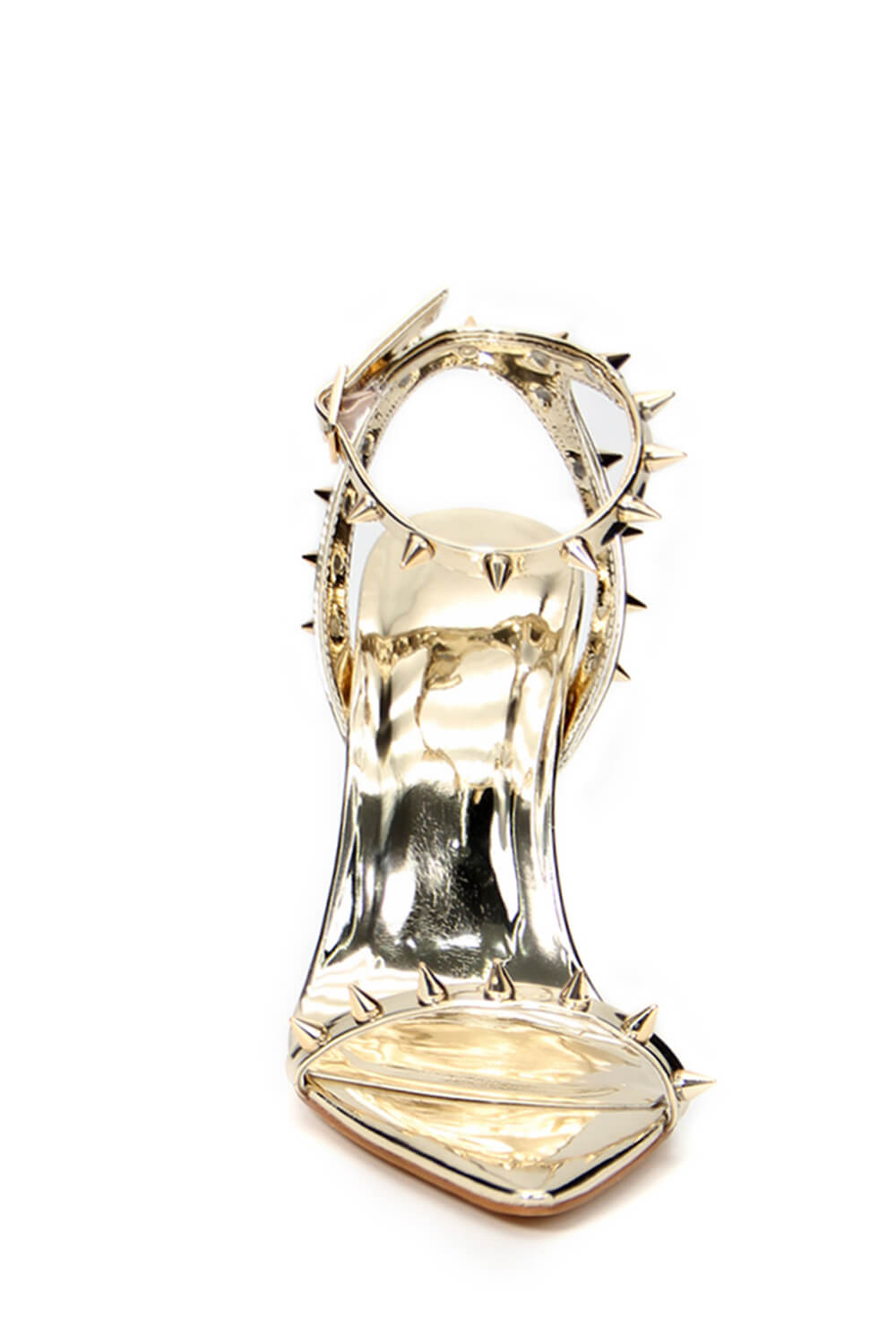 Spiked Studs Open Pointed Toe Stiletto Heeled Ankle Sandals - Gold