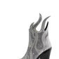 Rhinestone-Embellished Flame Mid-Calf Western Cowboy Pointed Toe Block Heeled Boots - Silver
