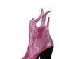 Rhinestone-Embellished Flame Mid-Calf Western Cowboy Pointed Toe Block Heeled Boots - Pink