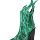 Rhinestone-Embellished Flame Mid-Calf Western Cowboy Pointed Toe Block Heeled Boots - Green