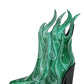 Rhinestone-Embellished Flame Mid-Calf Western Cowboy Pointed Toe Block Heeled Boots - Green