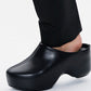 Faux Leather Sling Back Slip On Curved Platform Clogs - Black