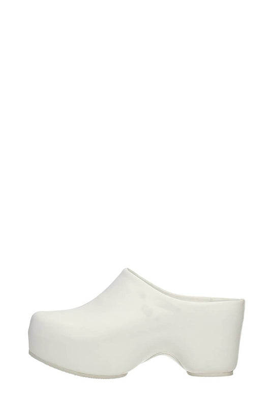 Faux Leather Sling Back Slip On Curved Platform Clogs - White