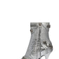 Metallic Pointed Toe Ankle Stiletto Boots With Studs And Pin Buckle Strap Details - Silver