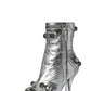 Metallic Pointed Toe Ankle Stiletto Boots With Studs And Pin Buckle Strap Details - Silver