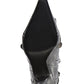 Metallic Pointed Toe Ankle Stiletto Boots With Studs And Pin Buckle Strap Details - Silver