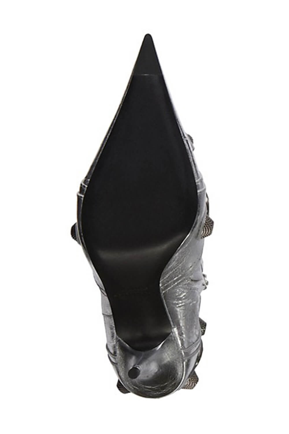 Metallic Pointed Toe Ankle Stiletto Boots With Studs And Pin Buckle Strap Details - Silver
