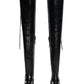 Pointed Toe Over-The-Knee Stiletto Boots With Studs And Pin Buckle Strap Details - Black