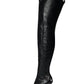 Pointed Toe Over-The-Knee Stiletto Boots With Studs And Pin Buckle Strap Details - Black