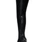Pointed Toe Over-The-Knee Stiletto Boots With Studs And Pin Buckle Strap Details - Black