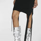 Metallic Slouchy Pointed Toe Chain-Heel Mid Boots - Silver
