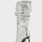 Metallic Slouchy Pointed Toe Chain-Heel Mid Boots - Silver