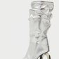 Metallic Slouchy Pointed Toe Chain-Heel Mid Boots - Silver