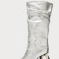 Metallic Slouchy Pointed Toe Chain-Heel Mid Boots - Silver