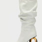 Slouchy Pointed Toe Chain-Heel Mid Boots - White