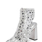 Clear Perspex Rhinestone-Studded Square Peep Toe Block Heeled Ankle Bootie