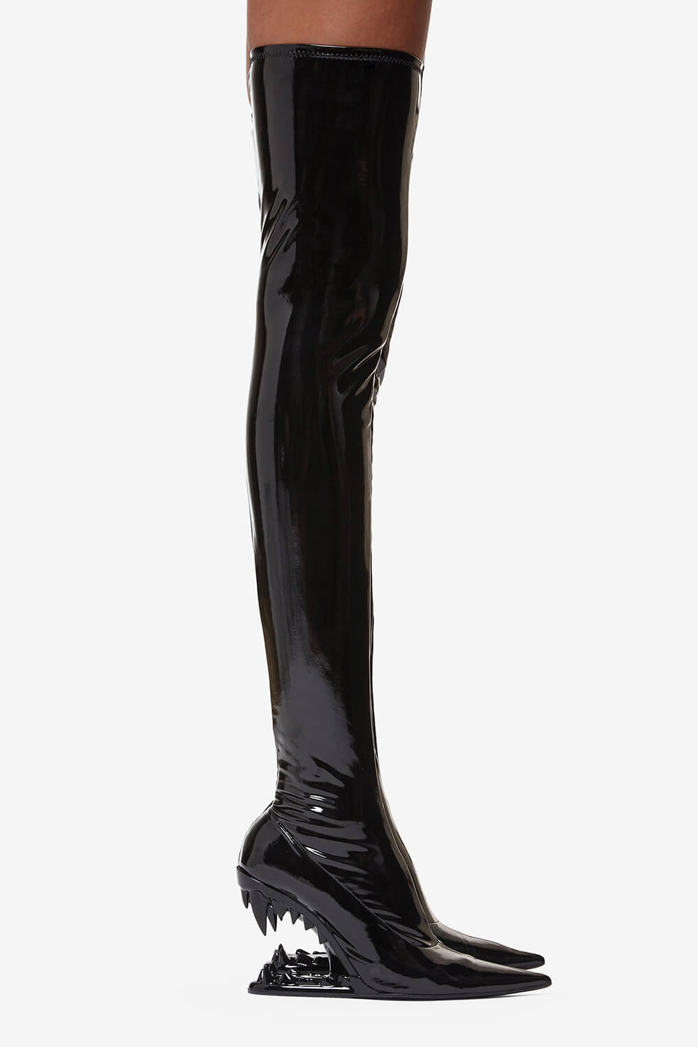 Patent Pointed Toe Over-The-Knee Morso Heeled Boots - Black