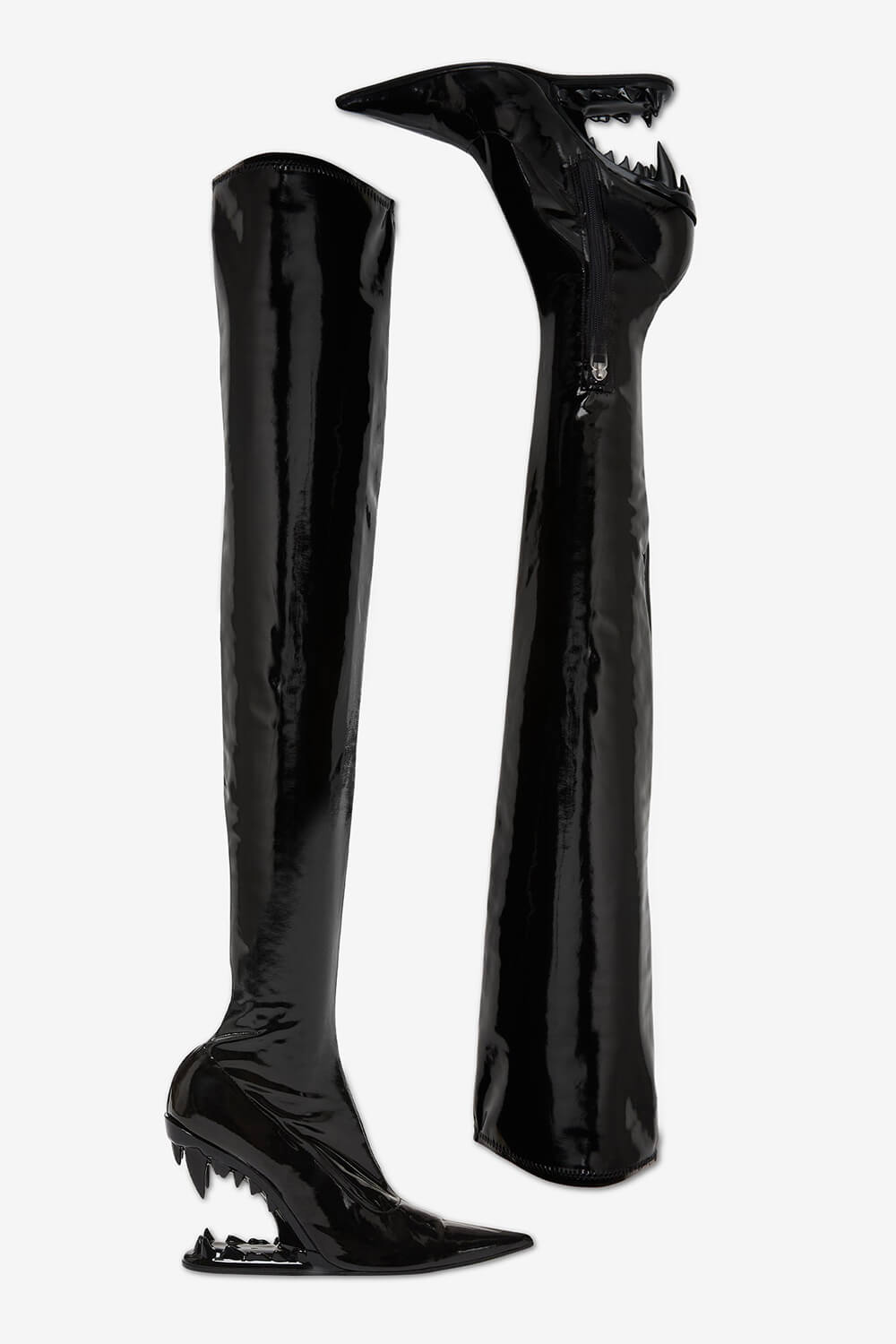 Patent Pointed Toe Over-The-Knee Morso Heeled Boots - Black