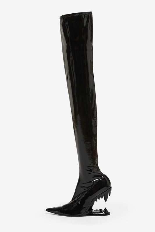 Patent Pointed Toe Over-The-Knee Morso Heeled Boots - Black