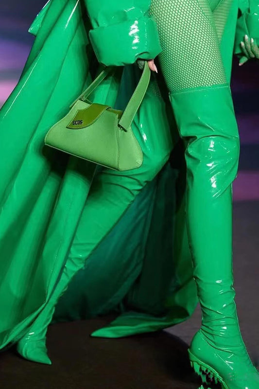 Patent Pointed Toe Over-The-Knee Morso Heeled Boots -Green