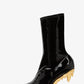 Ribbed Sock Pointed Toe Ankle Morso Heeled Boots - Black