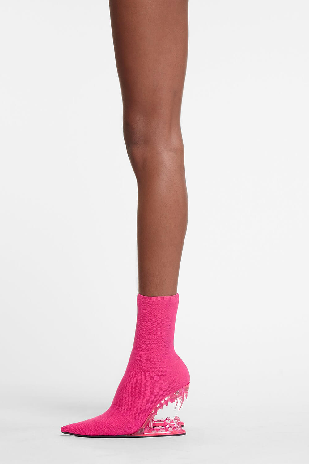 Ribbed Sock Pointed Toe Ankle Morso Heeled Boots - Hot Pink