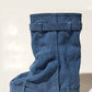 Wrapped Denim Padlock Detail Folded Wedge Heel Mid Calf Chunky Biker Boots - Dark Blue