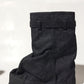 Wrapped Denim Padlock Detail Folded Wedge Heel Mid Calf Chunky Biker Boots - Black