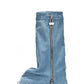 Wrapped Denim Padlock Detail Folded Wedge Heel Mid Calf Chunky Biker Boots - Light Blue