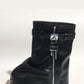 Wrapped Faux Leather Padlock Detail Folded Wedge Heel Mid Calf Chunky Biker Boots - Black