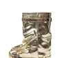 Wrapped Faux Leather Padlock Detail Folded Wedge Heel Mid Calf Chunky Biker Boots - Gold