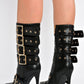 Multi Buckle Pointed Toe Ankle High Heel Boots - Black
