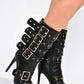 Multi Buckle Pointed Toe Ankle High Heel Boots - Black