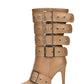Multi Buckle Pointed Toe Ankle High Heel Boots - Nude