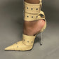 Multi Buckle Pointed Toe Ankle Stiletto Heel Boots - Khaki