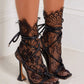 Black Faux Leather Lace Up Square Toe  Sculptured Heel
