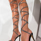 Diamond Wrapped Strappy Thigh High Lace Up Heel