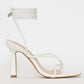 White Faux Leather Strappy Lace Up Square Toe Heels